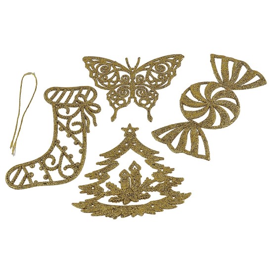 Set 4 decori natalizi in oro glitterato