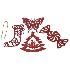 Set 4 decorazioni per albero di Natale rosso glitterato