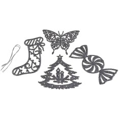 Juego de 4 adornos para árbol de Navidad color plata con brillo