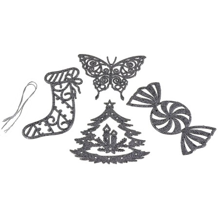 Set of 4 glittery silver Christmas tree decorations