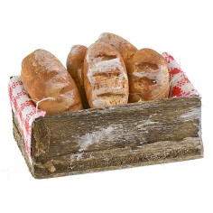 Caja de madera con pan cm 3,2x2x1,4 h altura, estatuas 2