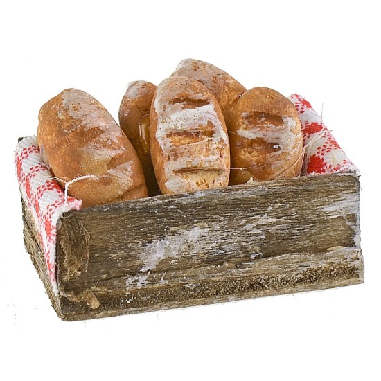 Caja de madera con pan cm 3,2x2x1,4 h altura, estatuas