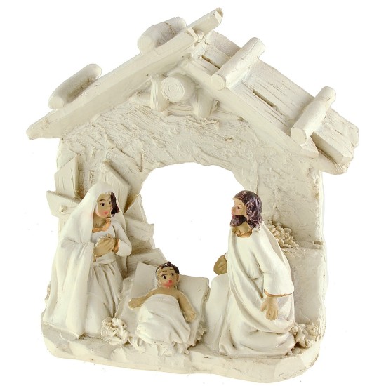 Natività bianca con capanna cm 10,5x4,5x11 h capanna, giuseppe