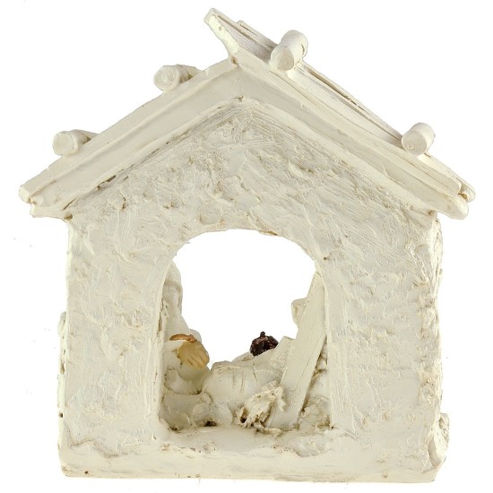 Natività bianca con capanna cm 10,5x4,5x11 h capanna, giuseppe