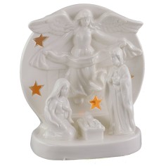 Nativity with illuminated porcelain angel 12.5x10x16 cm h 2