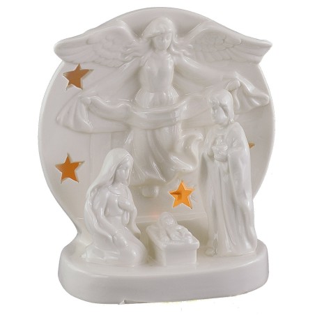 Natividad con ángel en porcelana iluminada de 12,5x10x16 cm h