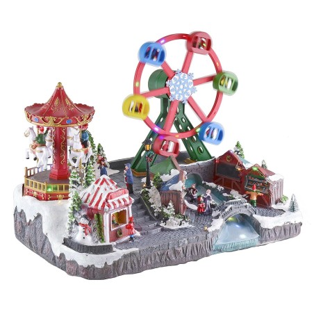 Parque de atracciones navideño con música e iluminación