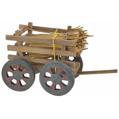 Carretto in legno con fascine di paglia cm 6x8,5x7 h 2