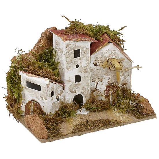 Conjunto de 6 grupos de casitas para belén de 15x10,5x10 cm de altura, corcho.