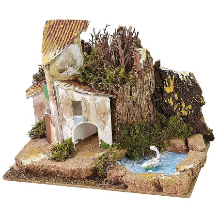 Conjunto de 6 grupos de casitas para belén de 15x10,5x10 cm de altura, corcho.