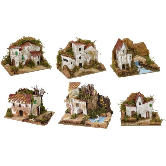 Conjunto de 6 grupos de casitas para belén de 15x10,5x10 cm h