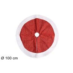 Glittery red carpet with white border ø 100 cm for Christmas