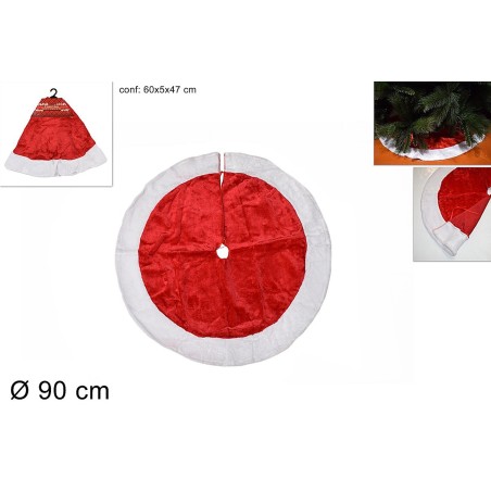 Tappeto di pelliccia rosso con bordo bianco ø 90 cm per