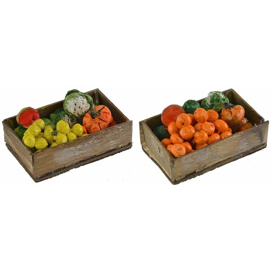 Caja de madera con frutas y verduras surtidas de 7x4x2,3 cm h