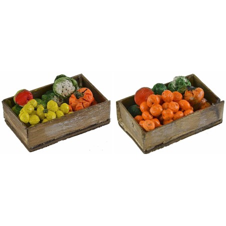 Cassetta in legno con frutta e verdura assortite cm 7x4x2,3 h