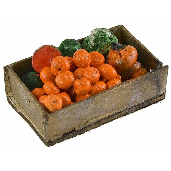 Wooden box with assorted fruit and vegetables 7x4x2.3 h cm