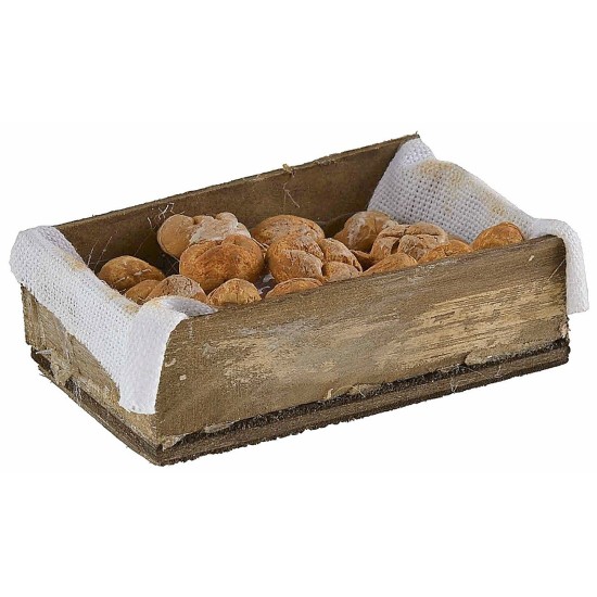 Caja de madera con pan sobre paño de cocina cm 7x4x2,2 h