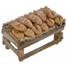 Banchetto in legno con pane cm 5x3x2,7 h altezza, pane 2