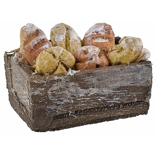 Caja de madera con pan de 3x1,8x1,4 cm de altura, caja.