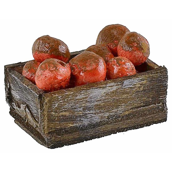 Caja de madera con manzanas rojas de 3,3x2,1x1,4 cm de altura.