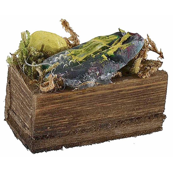 Caja de madera con pescado cm 3x2x1,4 h altura, pescado