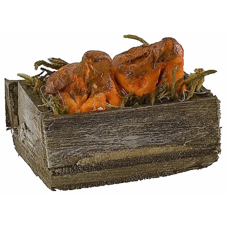 Caja de madera con calabazas de 3,2x2,1x1,4 cm de altura, madera.