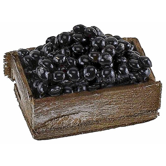 Caja de madera con aceitunas negras de 3,2x2,1x1,4 cm h