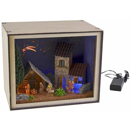 Caja de nacimiento con estatuillas y luces cm 24,5x16,6x20 h