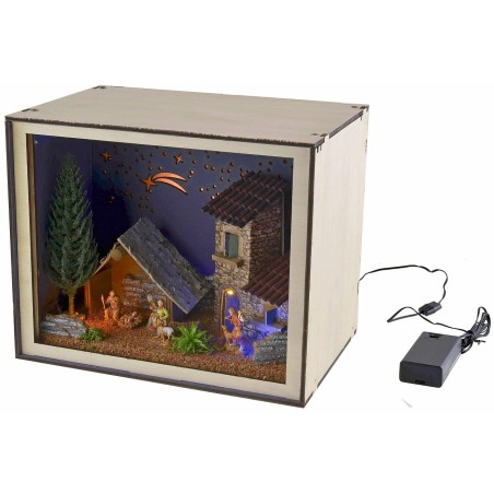 Nativity box con statuine e luci cm 24,5x16,6x20 h legno