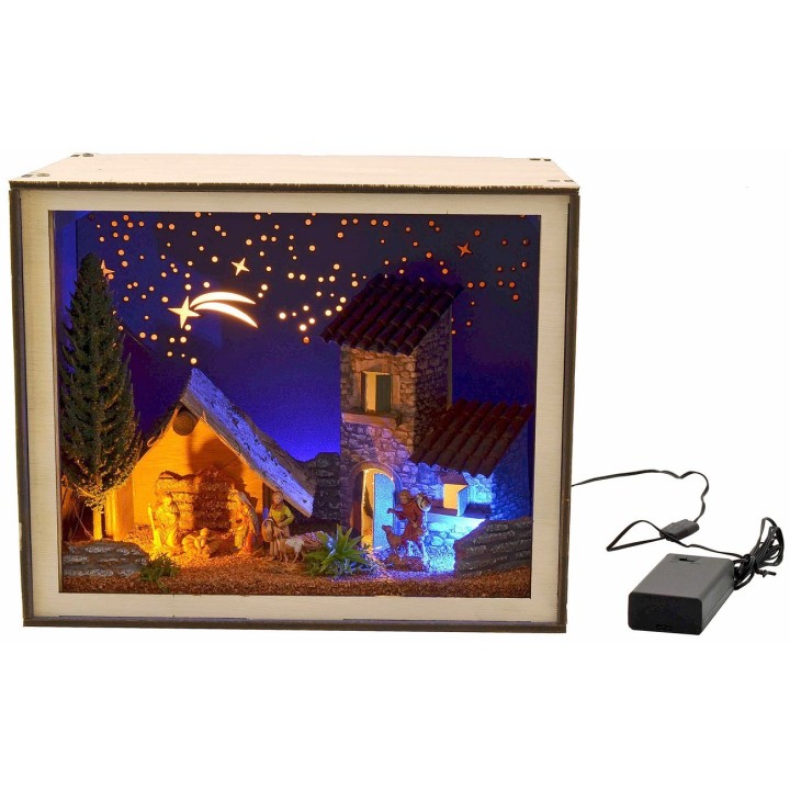 Caja de nacimiento con estatuillas y luces cm 24,5x16,6x20 h