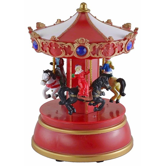 Carrusel navideño con caballos que funciona con baterías, con
