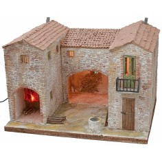 Stuccoed farmhouse with working illuminated oven 50x40x35 cm h