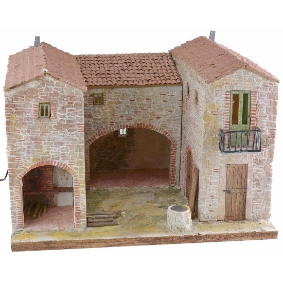 Stuccoed farmhouse with working illuminated oven 50x40x35 cm h