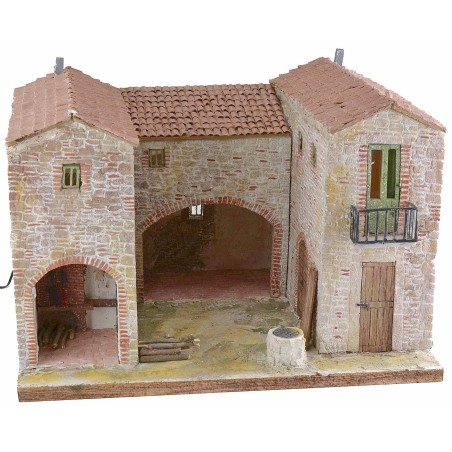 Stuccoed farmhouse with working illuminated oven 50x40x35 cm h
