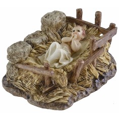 Niño Jesús con cuna de resina Landi Moranduzzo serie 15 cm