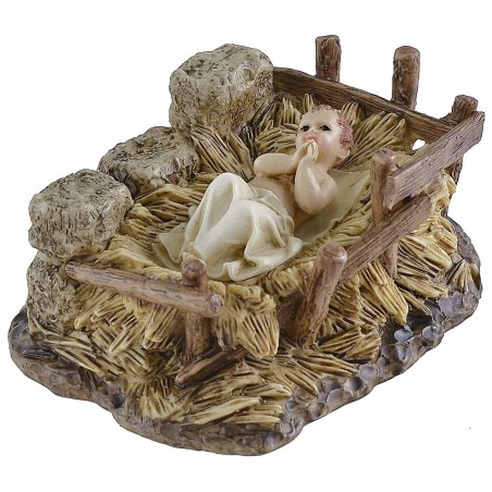 Gesù Bambino con culla in resina Landi Moranduzzo serie 15 cm