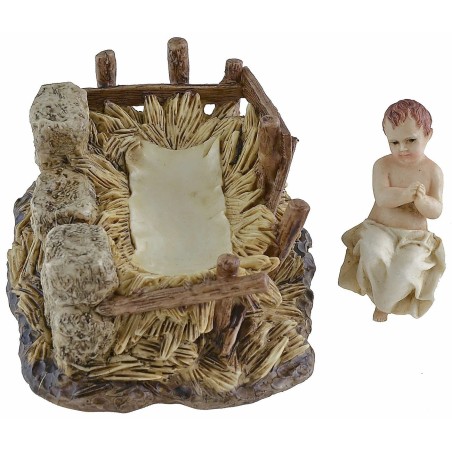 Gesù Bambino con culla in resina Landi Moranduzzo serie 15 cm