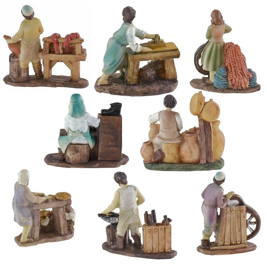 Set 8 mestieri in resina serie 9 cm serie, resina, altezza
