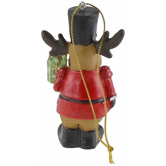 Appendino reno con sombrero en resina de 9,3 cm de altura con sombrero.