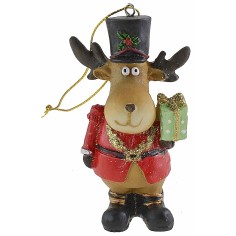 Adorno de reno con sombrero en resina de 9,3 cm de altura