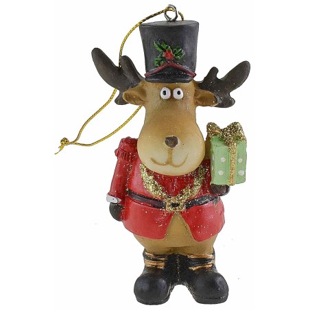 Appendino renna con cappello in resina cm 9,3 h cappello