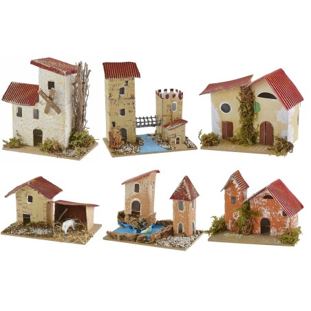 Conjunto de 6 grupos de casitas para belén de 10x6,5x5-11 cm de