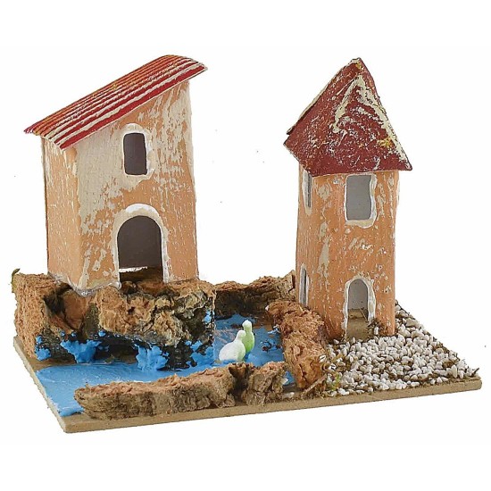 Set of 6 groups of nativity scene houses 10x6.5x5-11 cm h