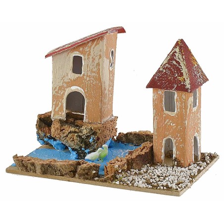 Conjunto de 6 grupos de casitas para belén de 10x6,5x5-11 cm de