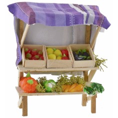 Stall with fruit and vegetables in wax 10.5x7.5x13.5 cm h