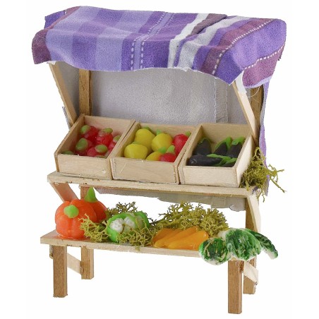 Bancarella con frutta e verdure in cera cm 10,5x7,5x13,5 h