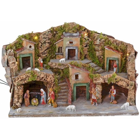 Illuminated nativity scene complete with Landi Moranduzzo figurines cm