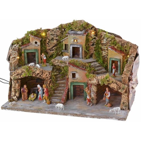 Illuminated nativity scene complete with Landi Moranduzzo figurines cm