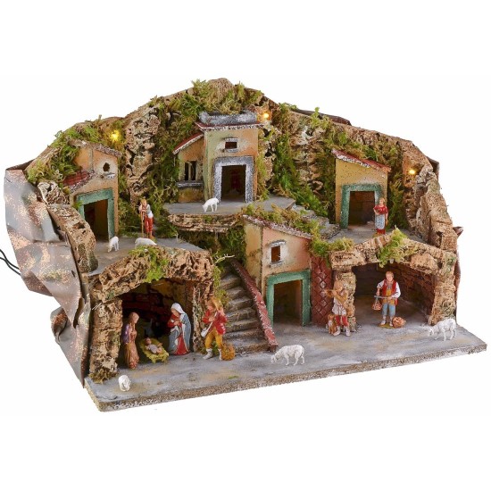 Illuminated nativity scene complete with Landi Moranduzzo