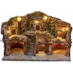 Presepe con paesaggio illuminato e grotte cm 50x24x32 h